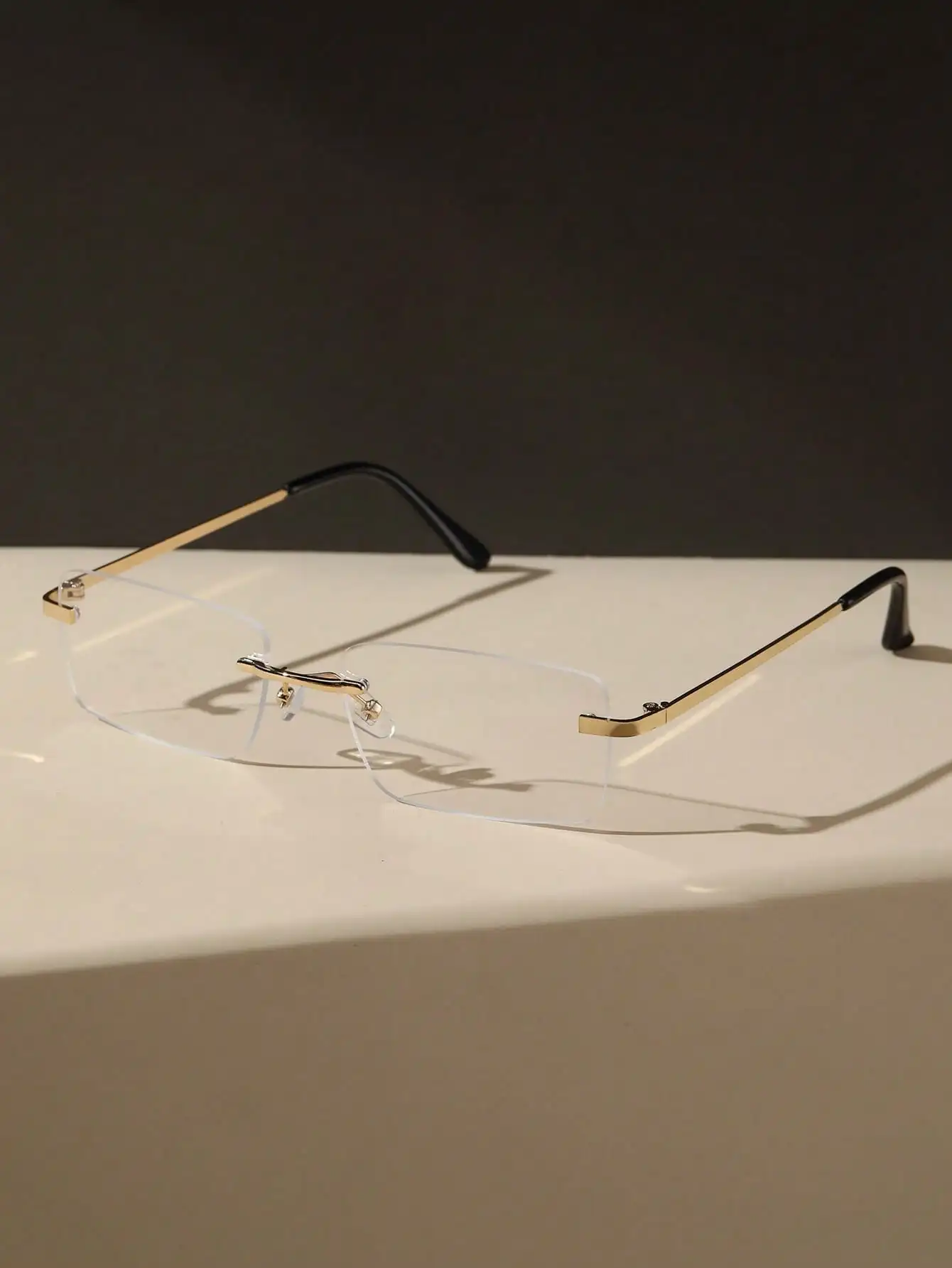 1PC Unisex Square Metal Rimless Fashion Anti-Blue Light Clear Glasses For Office Daily Reading