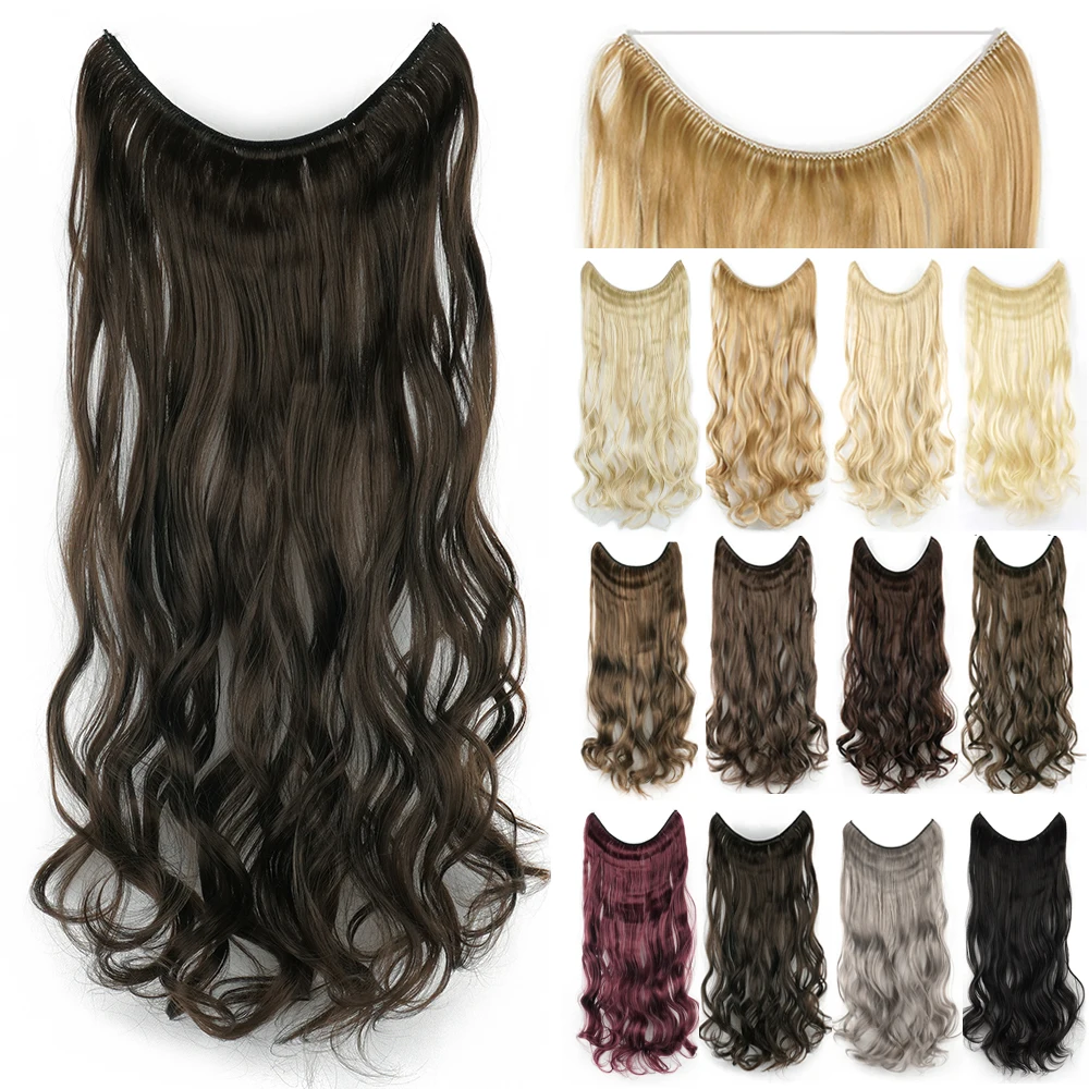 

Soowee Long Brown Synthetic Hair Hairpieces Fish Line Fusion Invisible Wavy Hair Extensions Cabello Perruque Femme