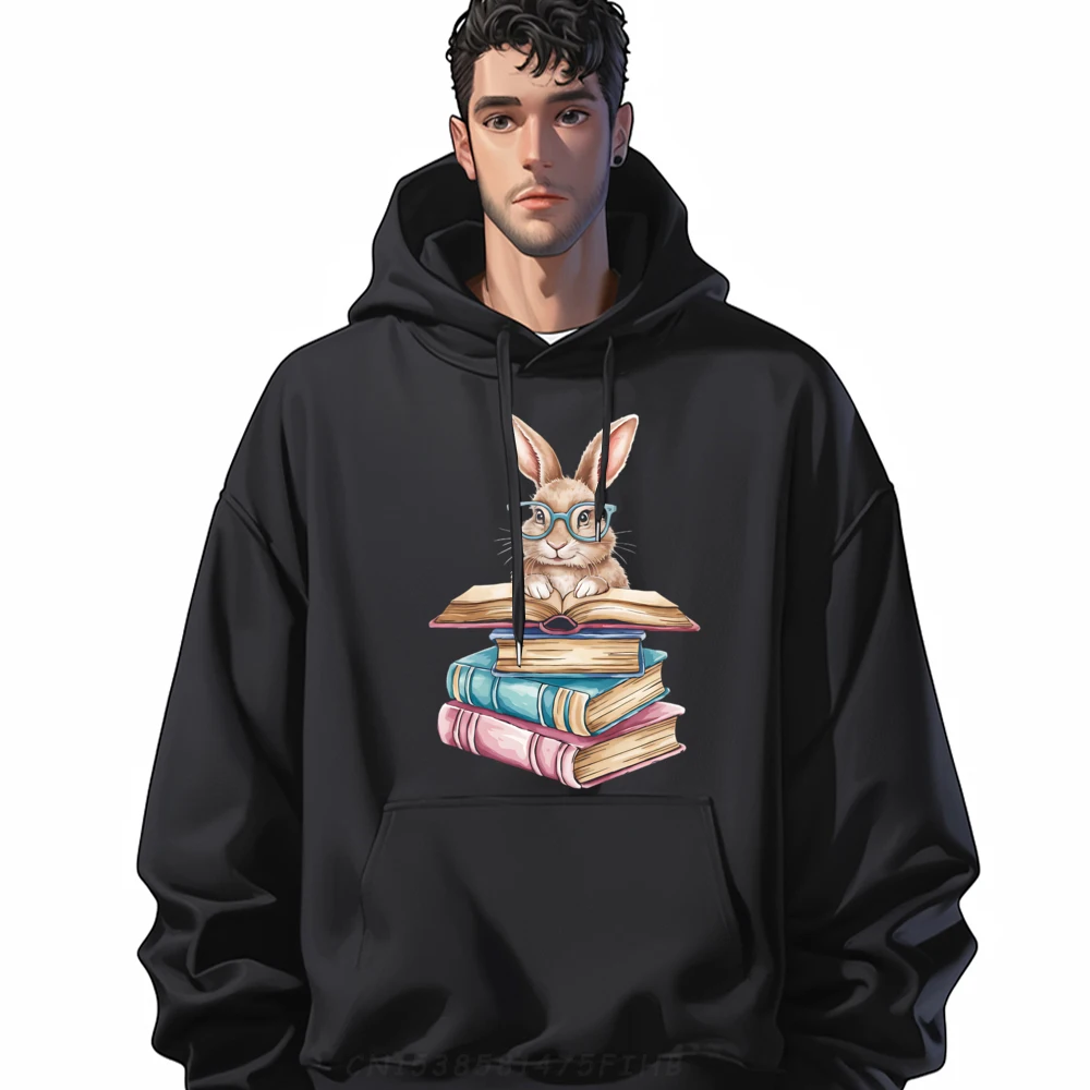 

Funny Graphic Long Sleeve Hoodies Round Neck Mens Books Bookworm Reader Book Cute Bunny Funny Hoodies Funky Sweatshirt