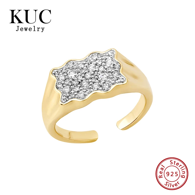 

Hot Sales Luxury Designer Fine Jewelry Plata 925 Sterling Silver Zircon Form Signet Opening Rings for Women