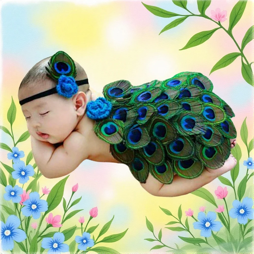 

2 шт./костюм павлина, наряд на Хэллоуин, реквизит для фотосъемки новорожденных с перьями и крыльями для фотосессии на первый день рождения для маленьких девочек и мальчиков