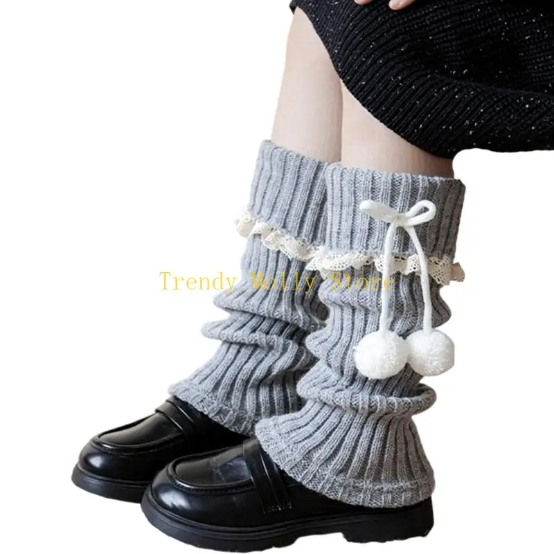 N5KB Lolitas Beinwärmer Gestrickte Beinhülse Süße Baggy Manschetten Knöchel Haufen Socken Student Mädchen Fußabdeckung Spitze