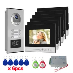 Units Apartment Intercom System Video Intercom Video Door Phone Kit 7 Inch Monitor with RFID keyfobs for 3 / 6 Household