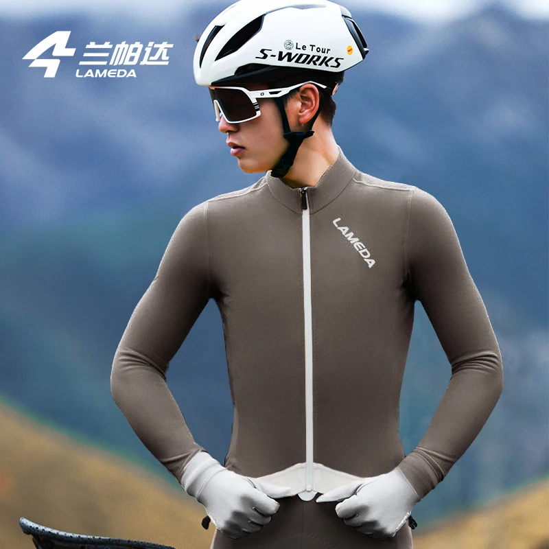 Lameda Winter Cycling Jersey for Men,10~15° Road Bike Cycling Jersey Long Sleeve Fleece Bike Jacket,Bike Top with Pockets