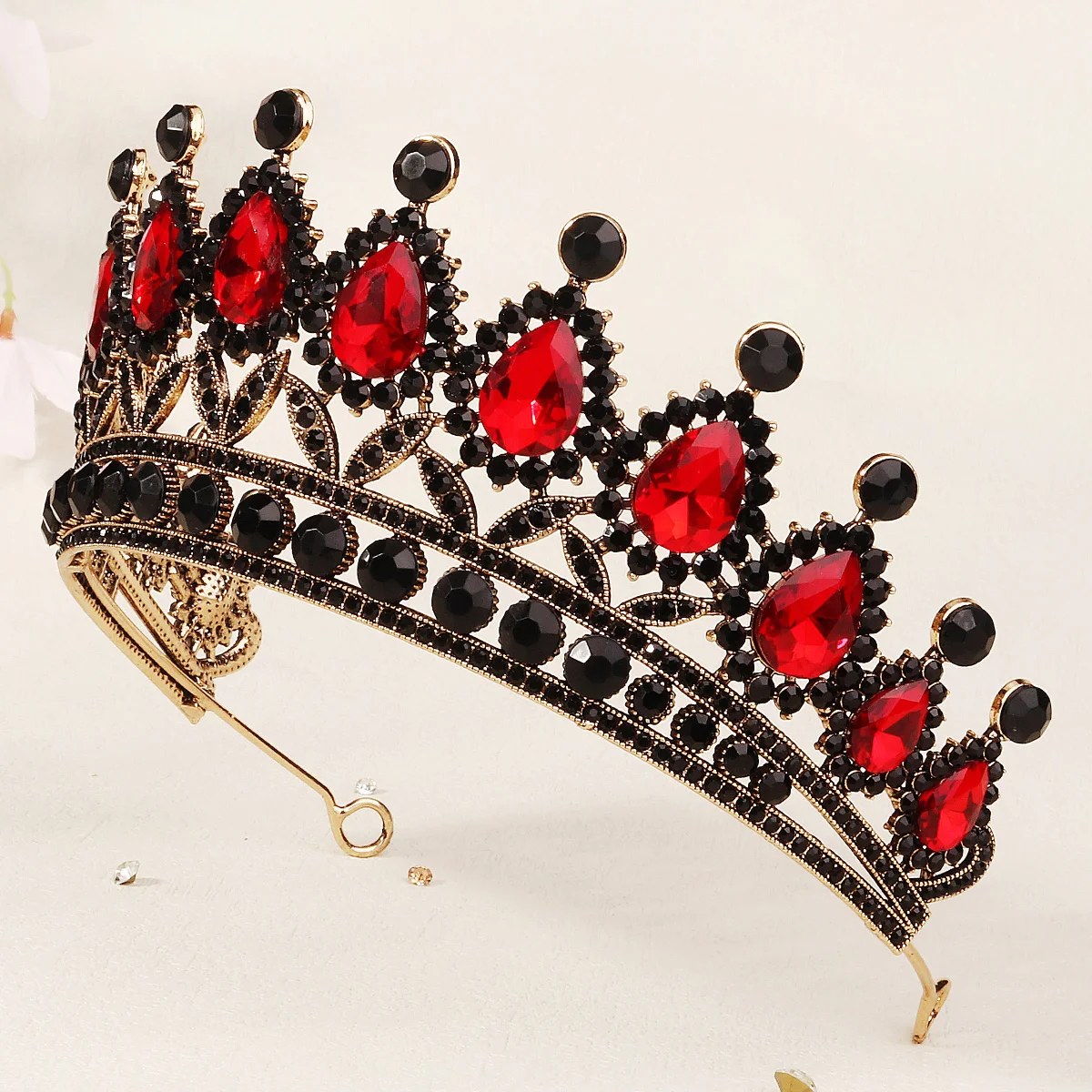 Halloween Vintage Prinzessin Königin Dunkle Krone Kopfbedeckung Kristall Tiara Für Frauen Rote Krone Haar Kleid Zubehör Schmuck – Detail 13