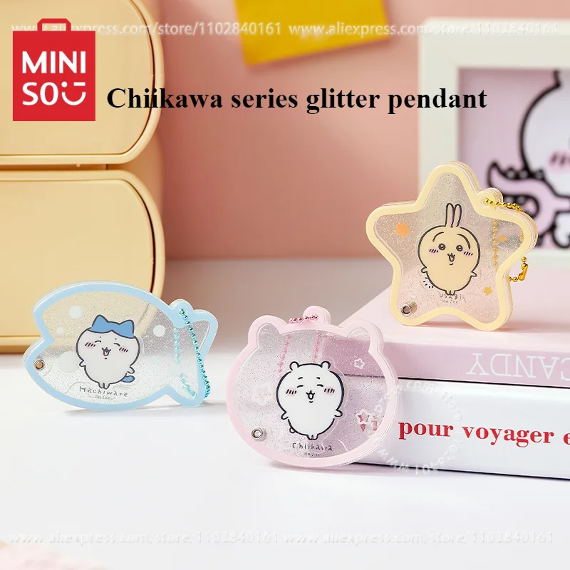 MINISO Glitter Pendant Chiikawa Series Kawaii Bag Decoration Keychain Children's Toys Cartoon Peripherals Hachiware Usagi Gift