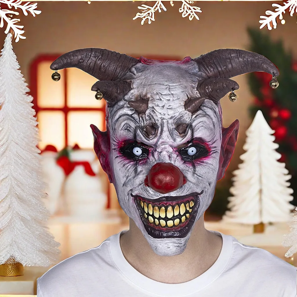Bell Evil Clown Mask Latex Full face Masks Headgear Horror Villian Circus Carnival Halloween Party Jester Costume Scary Supplie