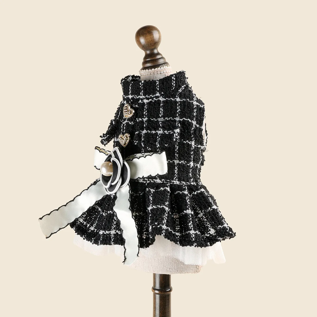 Luxuriöses Rosen-Hundekleid für den Winter, dickes Prinzessinnenkleid mit Schleife, Hochzeitskleid für kleine Haustiere, Katzenkostüm, Rock für Terrier, Yorkies, Mops – Detail 19