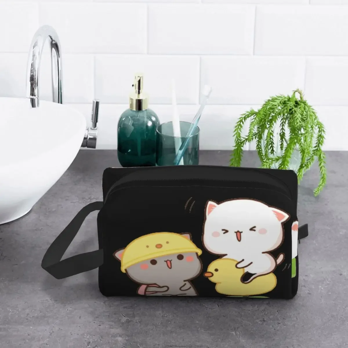 Pfirsich und Goma Reisekosmetiktasche für Frauen Kawaii Make-up Toilettenartikel Organizer Lady Beauty Aufbewahrung Dopp Kit