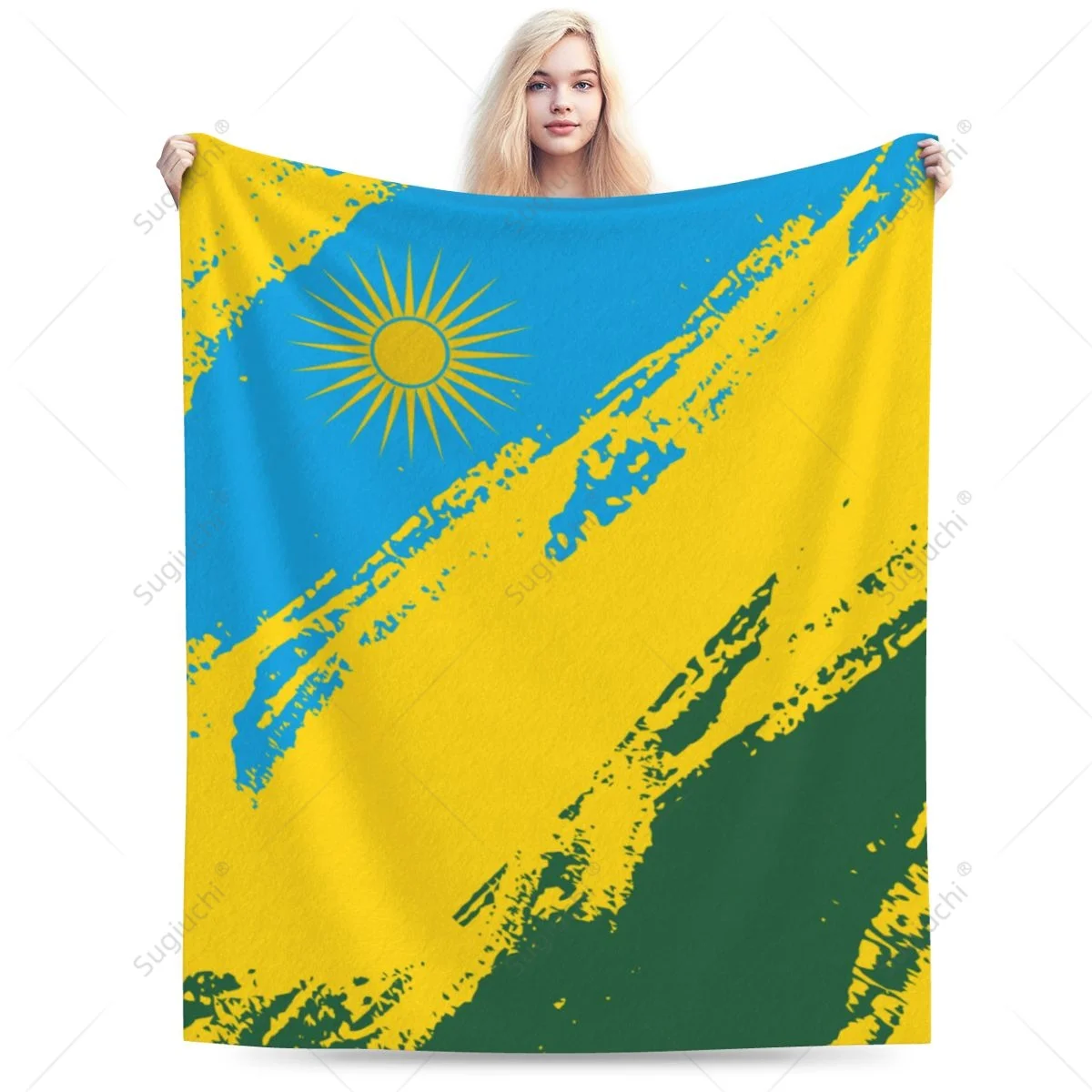 Blanket Rwanda Flag Color Flannel Multifunction Camping Sofa Cover Keep Warm