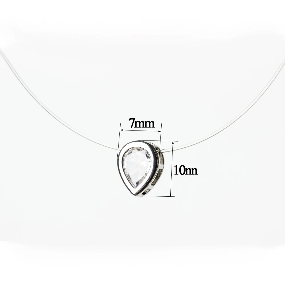 Female Transparent Fishing Line Necklace Silver Color Invisible Chain Women Water Drop Rhinestone Choker Necklace Collier Femme