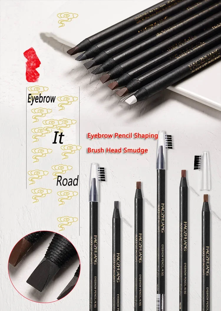 5PCS Haozhuang Waterproof Eyebrow Pencil Brown Cosmetic Pencil Natural Long-Lasting Tattoo Brush Makeup Set Beauty Wholesale