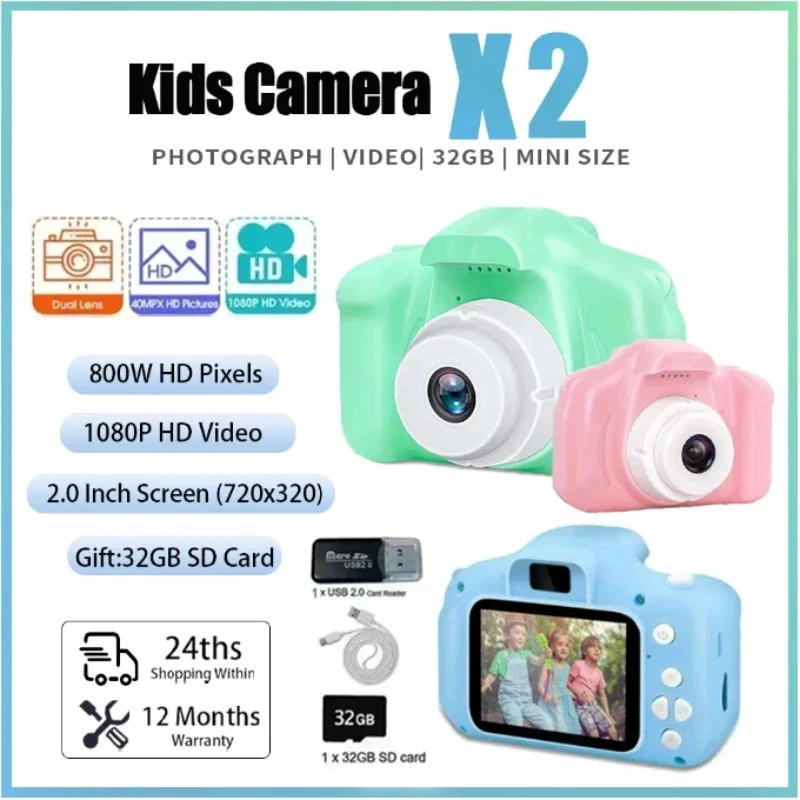 Mini Children Camera X2 Digital Vintage Camera Educational Toys Kids Projection Video Camera Outdoor Photography Toy Gifts New