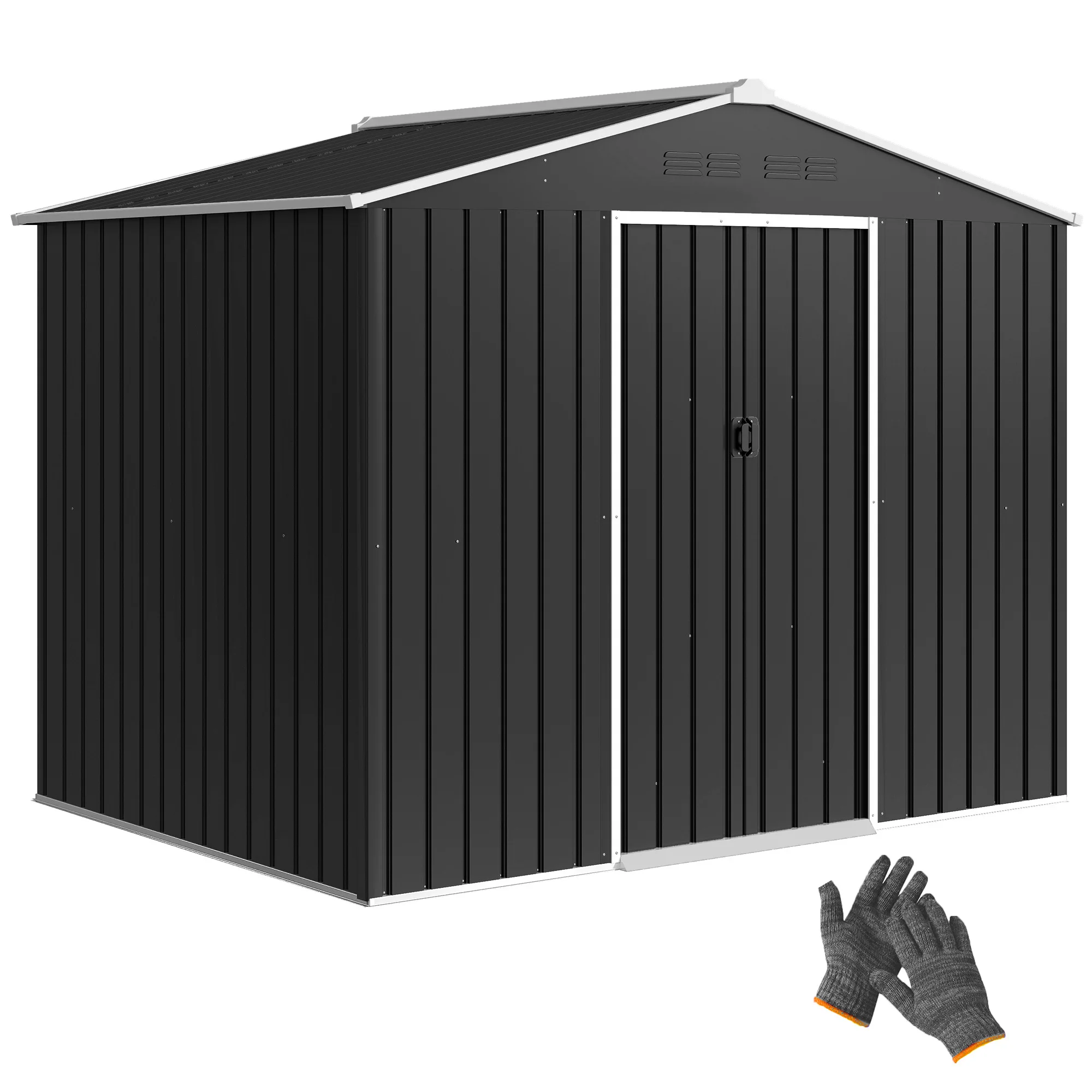 Outsunny Buitenschuur 3,6 m², 236x171x191 cm, Metalen Buitenschuur met Schuifdeuren en Ventilatiesleuven, voor Gereedschapsopslag, Donkergrijs