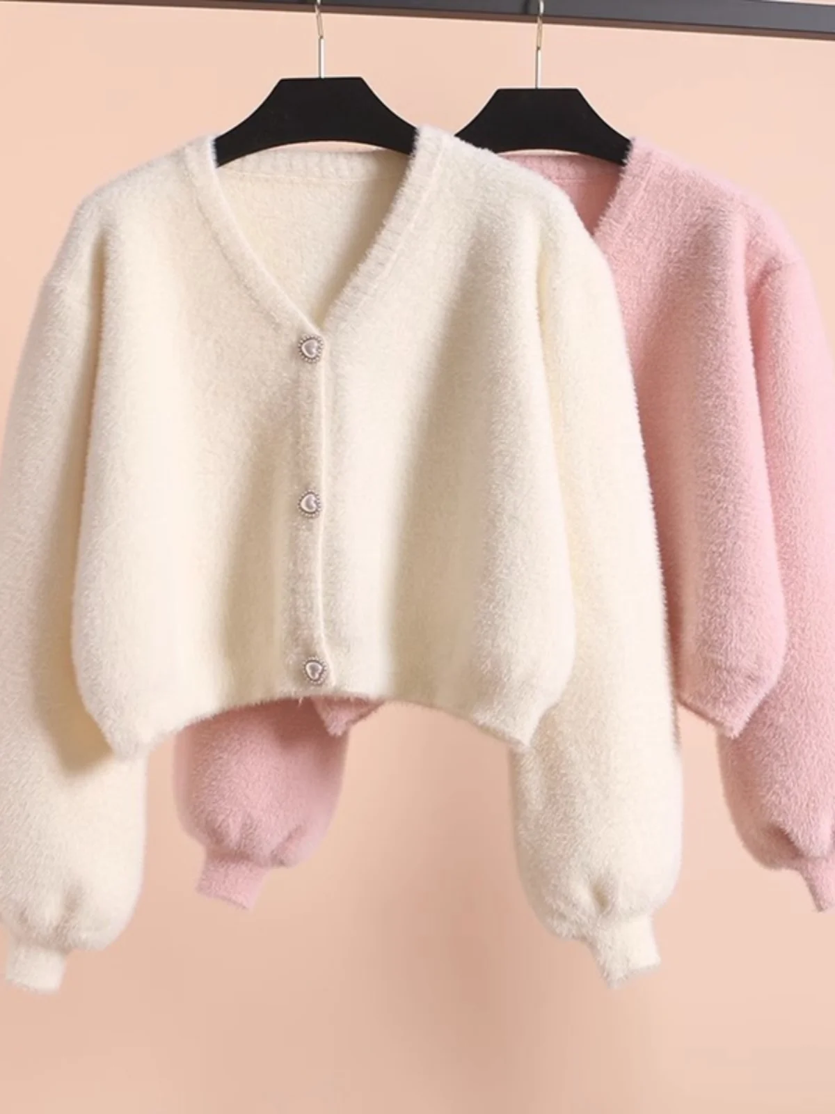 

Женский укороченный кардиган из искусственной норки с v-образным вырезом большого размера, весенне-осенняя уютная короткая куртка