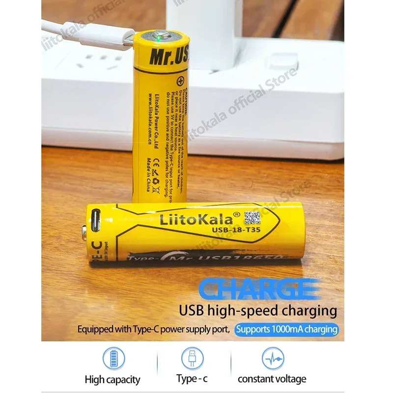 3 قطعة LiitoKala USB-18-T35 Type-C 18650 3.7 فولت 3500 مللي أمبير USB بطارية ليثيوم أيون قابلة للشحن لمصباح يدوي لعبة الفأرة الكهربائية البطارية