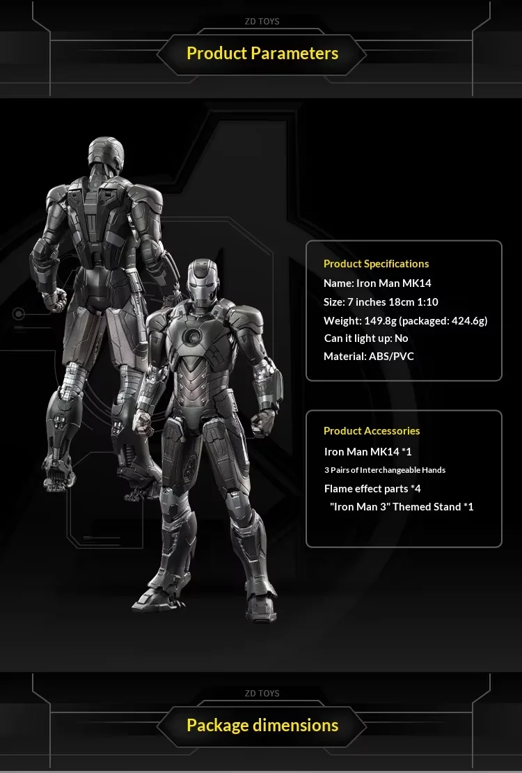 Zhongdong Marvel Iron Man MK14 Action Figure Movable Joints Mecha Collectible Model Desktop Decoration Gift For Fans view 6