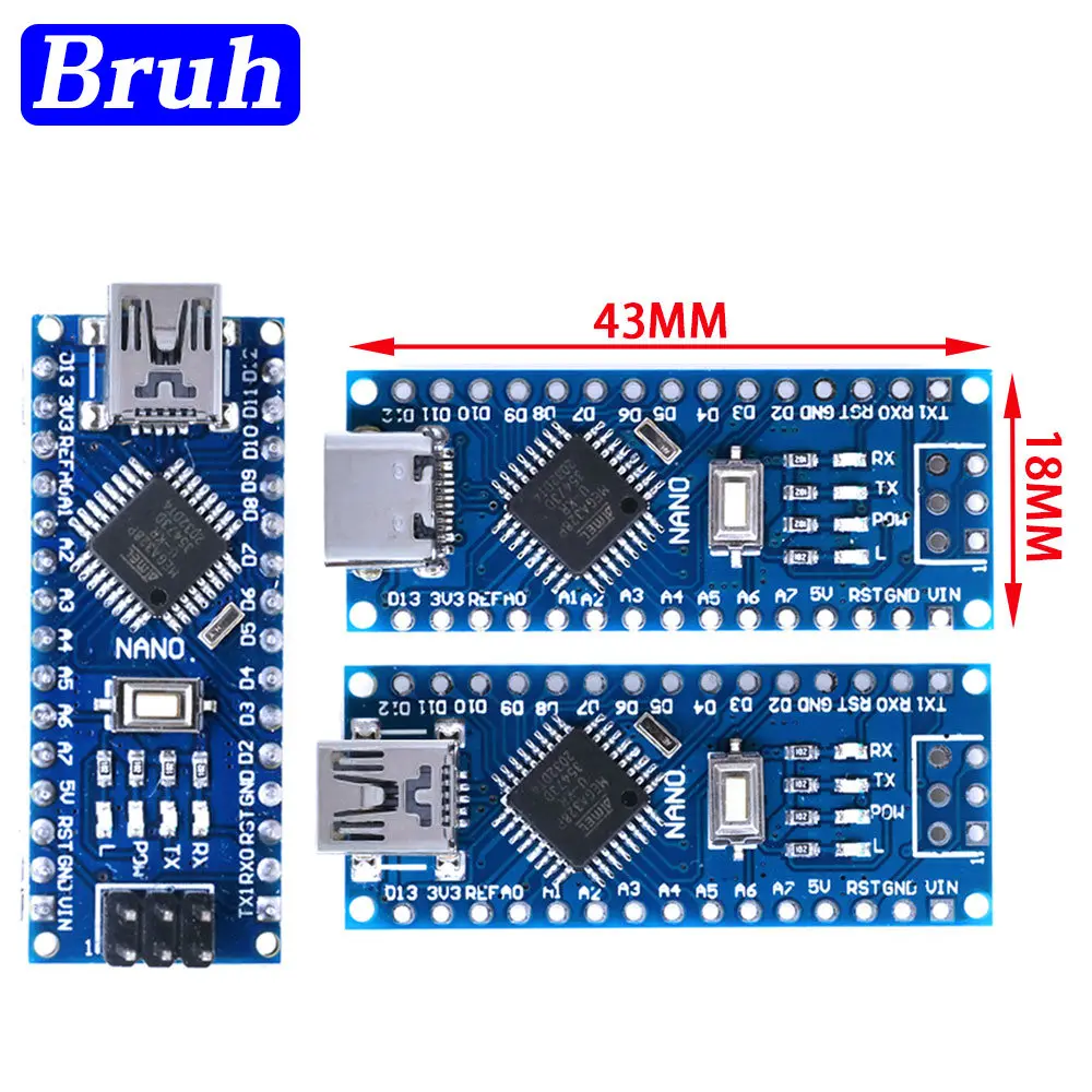 Nano V3.0 3.0 ATmega328 CH340G CH340 Mini USB TYPE-C UART Interface Board Micro Controller Module For Arduino 5V Microcontroller