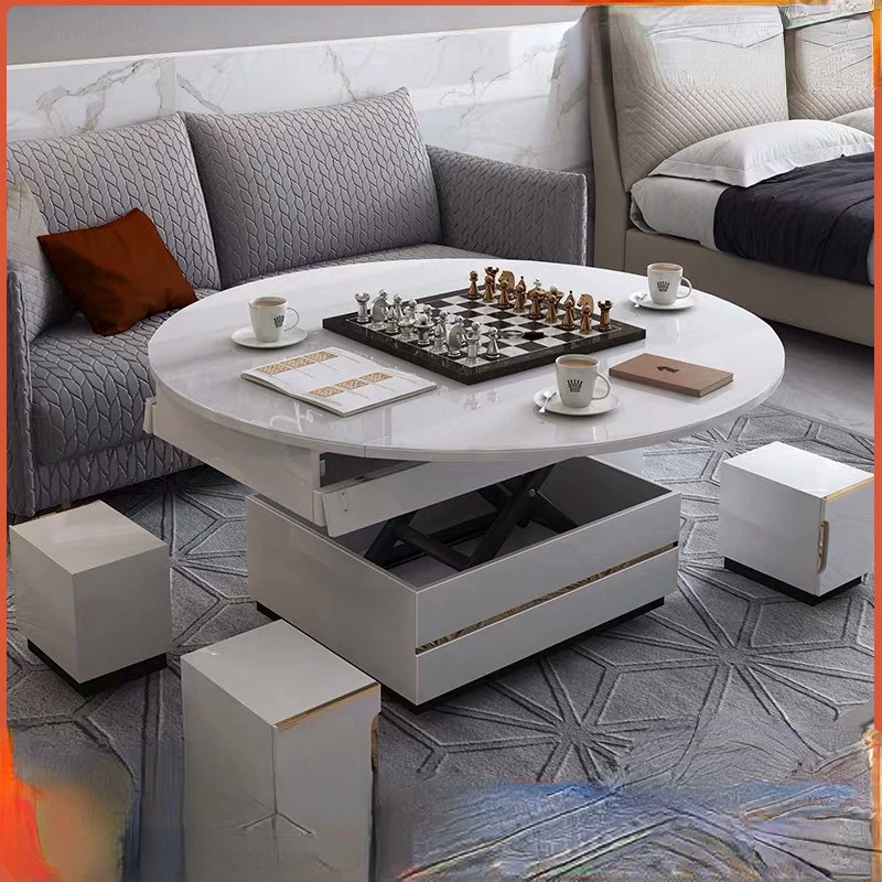 Rock slab lifting coffee table, dining table dual-use, light luxury electric multi-functional round coffee table