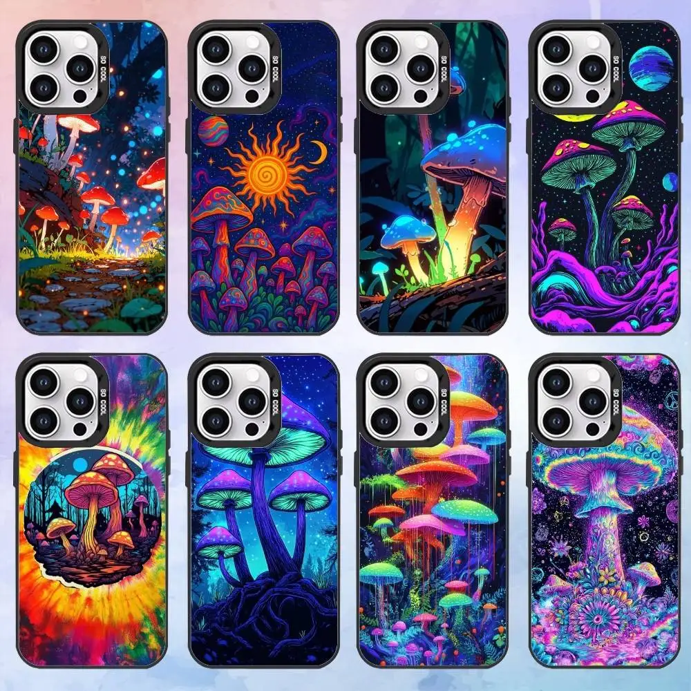 

Trippy Art Mushroom Phone Case For iPhone17,16,15,14,13,12,11 Plus,Pro Max Black Candy Matte Shockproof Cover