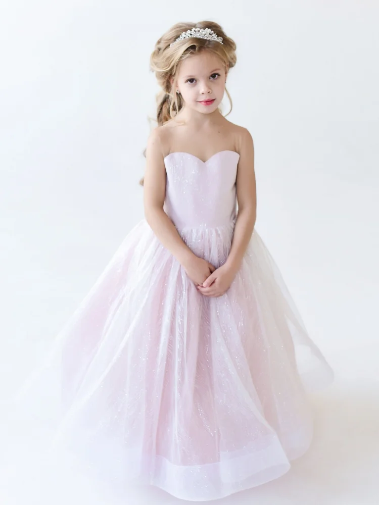 Pink Flower Girl Dresses Tulle Solid With Bow Sleeveless For Wedding Birthday Party Banquet First Communion Gowns