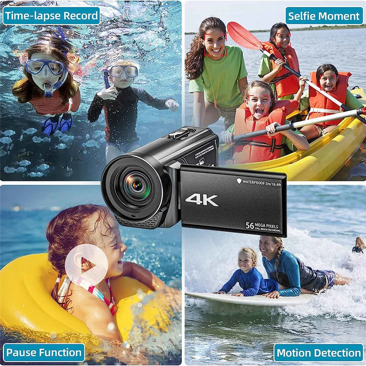 Video Camcorder Camera 4K Ultra HD 56MP 30FPS Vlogging Camera, 18X Digital Zoom Waterproof Video Camera for