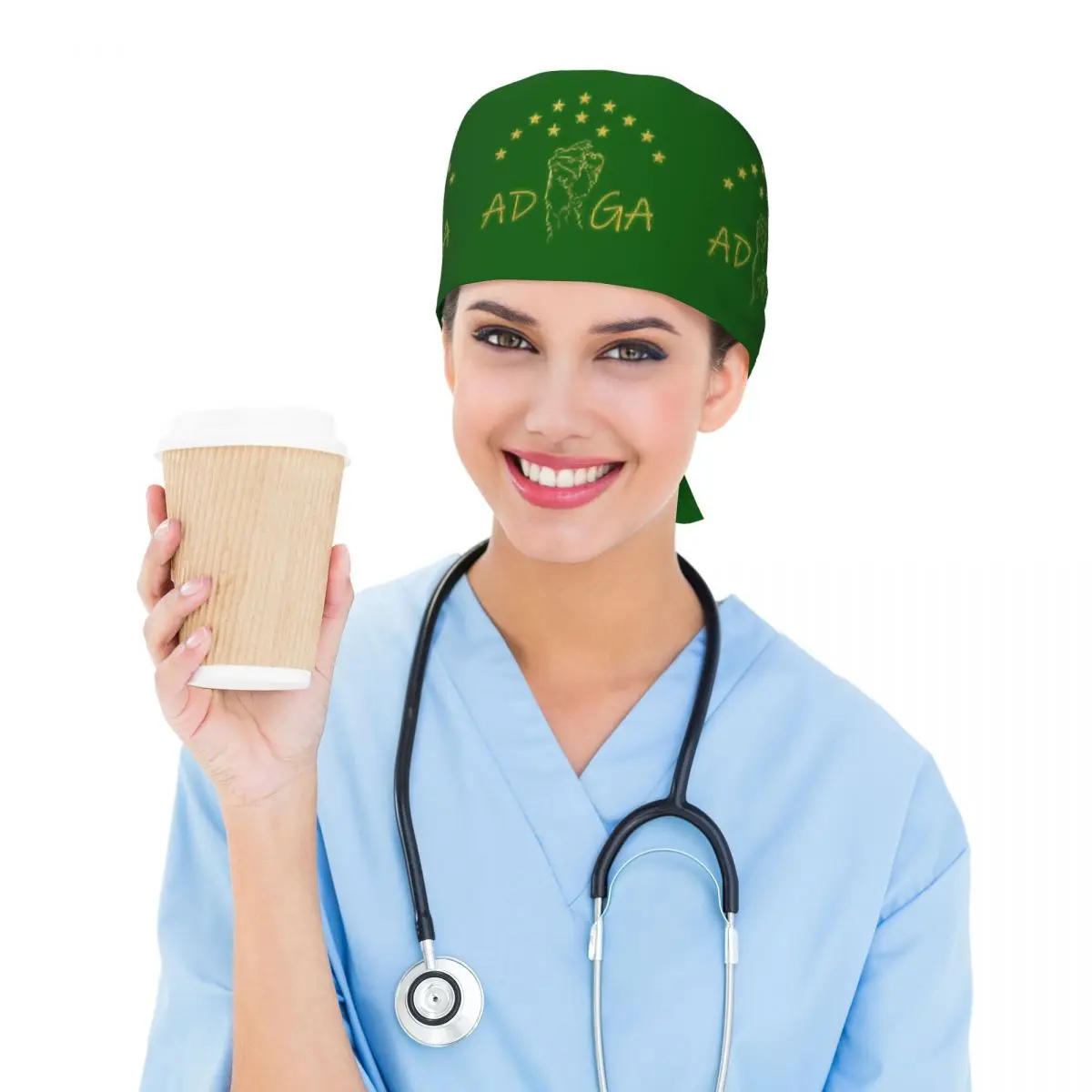Adiga Fight For Ever Adygea Flag Scrub Hat Doctor Working Surgical Cap Unisex Adjustable Nursing Caps for Dentist