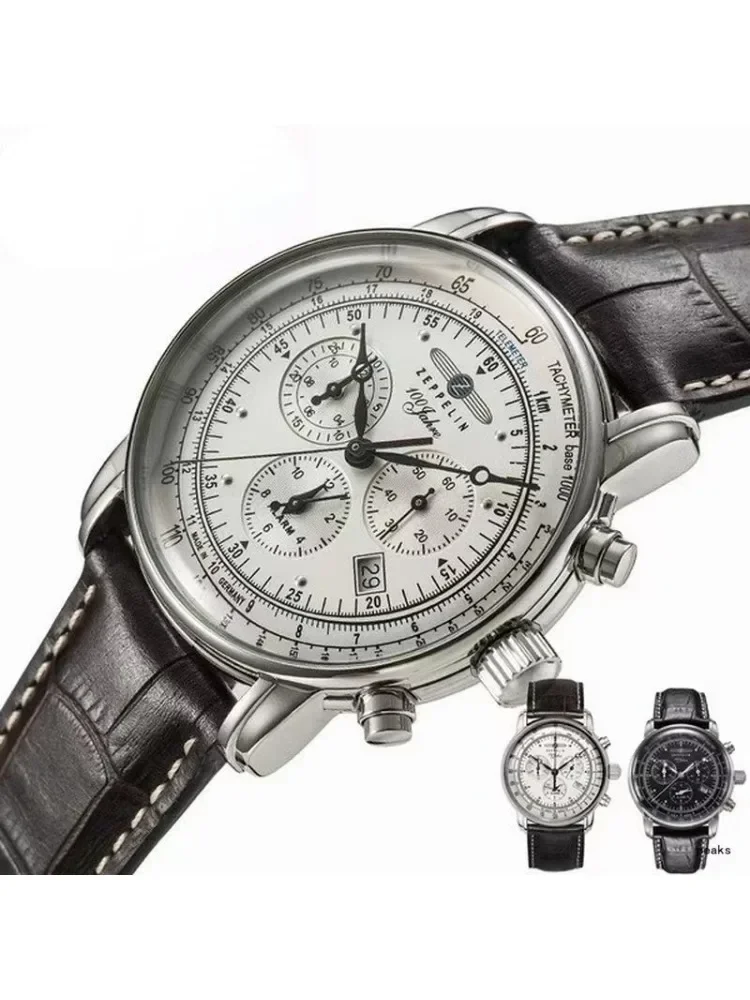 2026 Nieuwe Zeppelin Automatische Datum Polshorloge Drie-ogen Run Seconds Multifunctionele Timing Business Leisure Quartz Herenhorloge - afbeelding 2