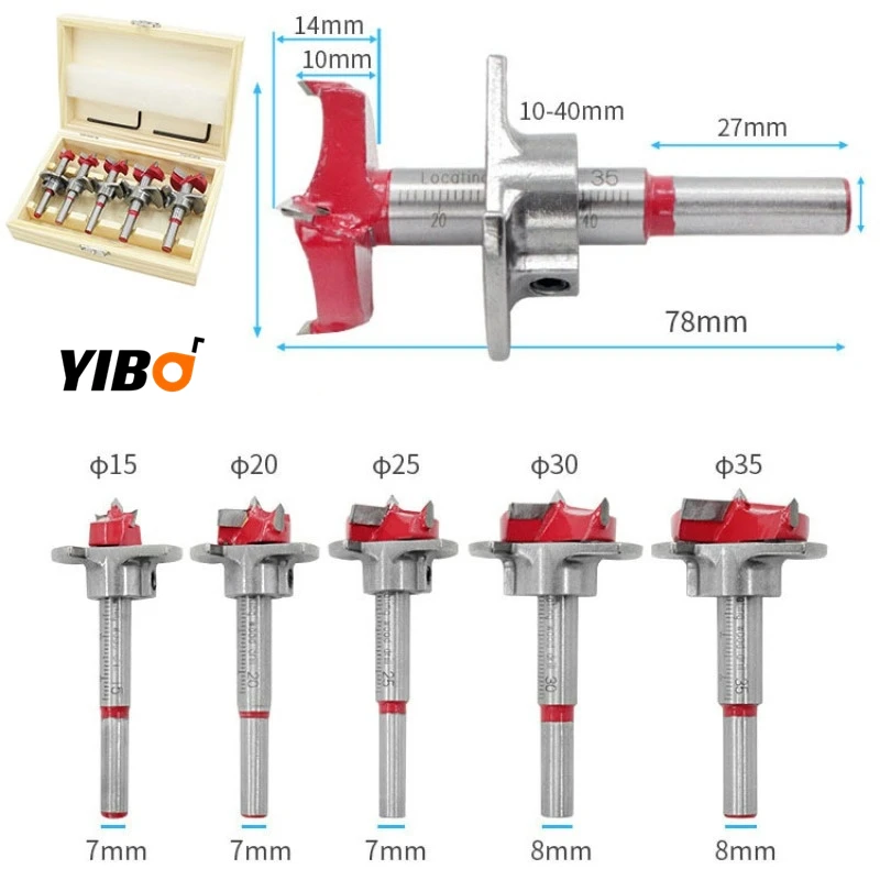 15-35mm Woodworking Carbide Drill Bits Set Hinge Hole Opener Positioning Hole Saw Kit Adjustable