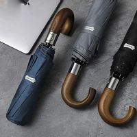 PARACHASE 10-Rib Wooden Curved Handl Automatic Umbrella 10K Automatic Folding Umbrella Rain Wind Resistant Umbrella