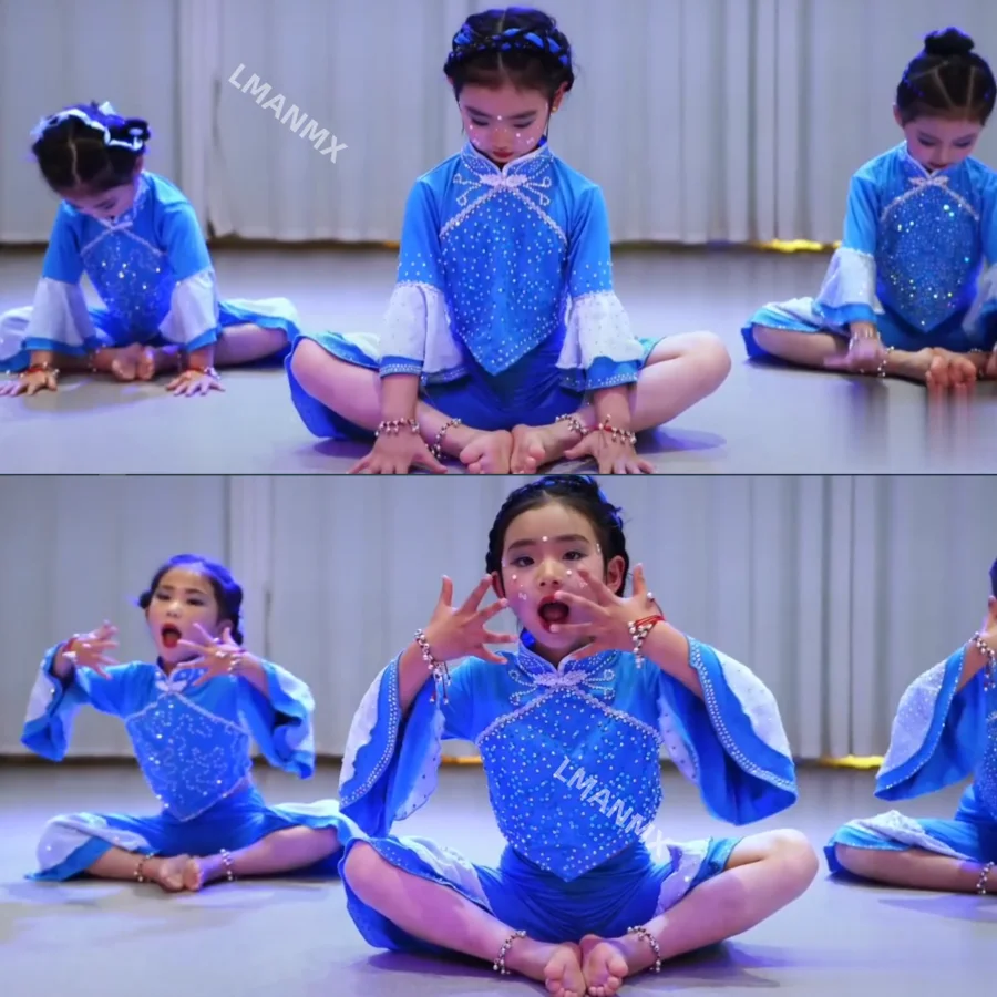 

Children's water dance performance costumes, classical dance, horse riding, stool riding, obediently dancing, yangko costumes
