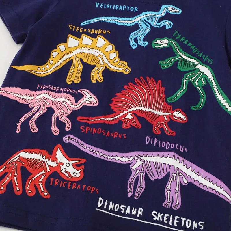 Fashion Boys T-shirt 2024 New Arrivals Summer Luminous Dinosaur Animal Cotton Casual Wear Boys Wear Tops 2-7 Years