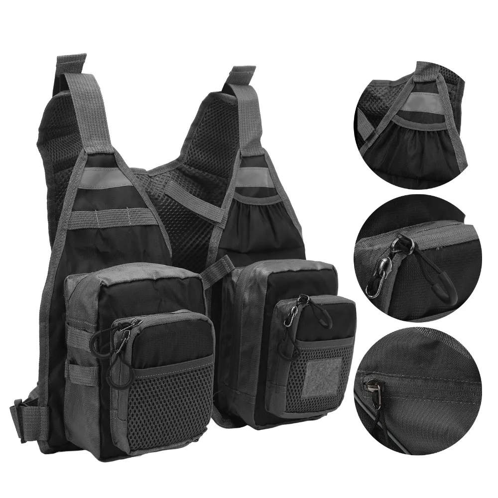 Lightweight Fly Fishing Vest Multiple Pockets Breathable Fishing Vest Black Adjustable Shoulder Strap Fishing Waistcoat view 2