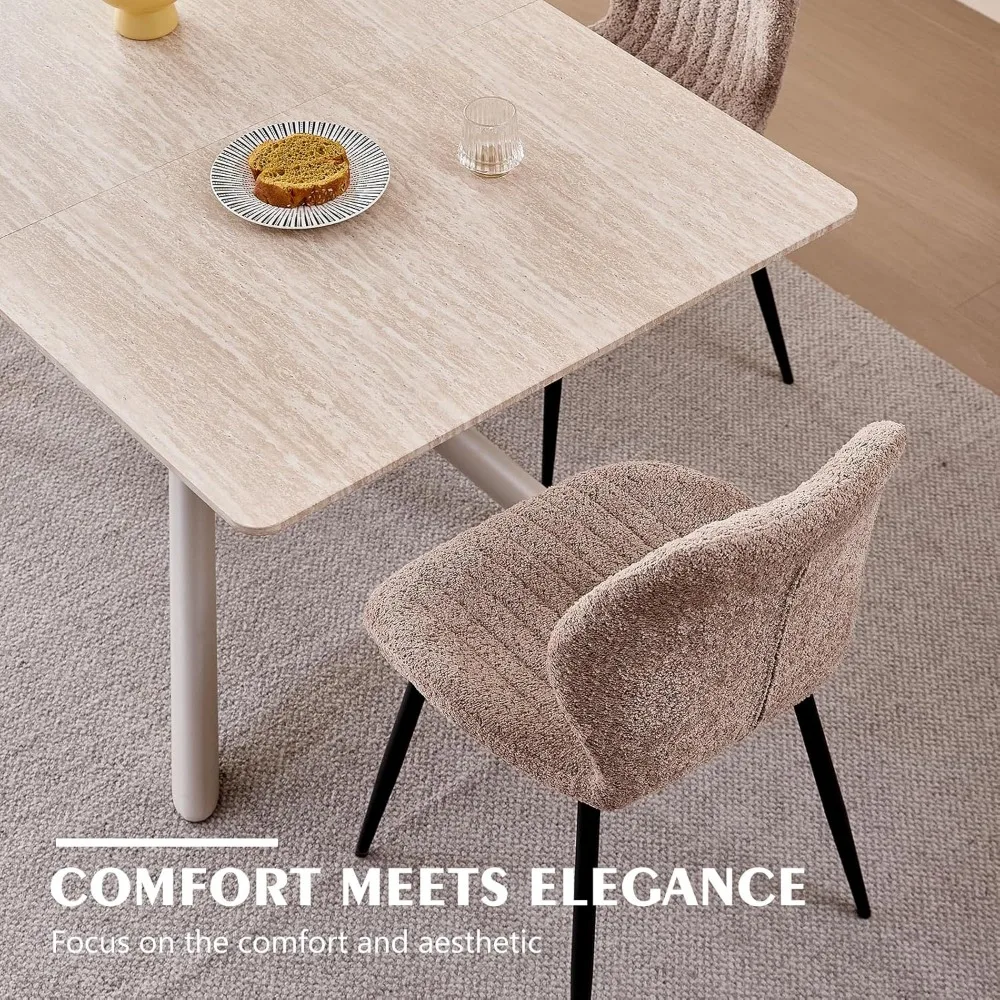 "طاولة طعام مستطيلة مقاس 70.8 بوصة تتسع لـ 4-6، قاعدة معدنية متقاطعة الأرجل، بلوزة منقوشة بالحجر، طاولة عشاء مطبخ حديثة"