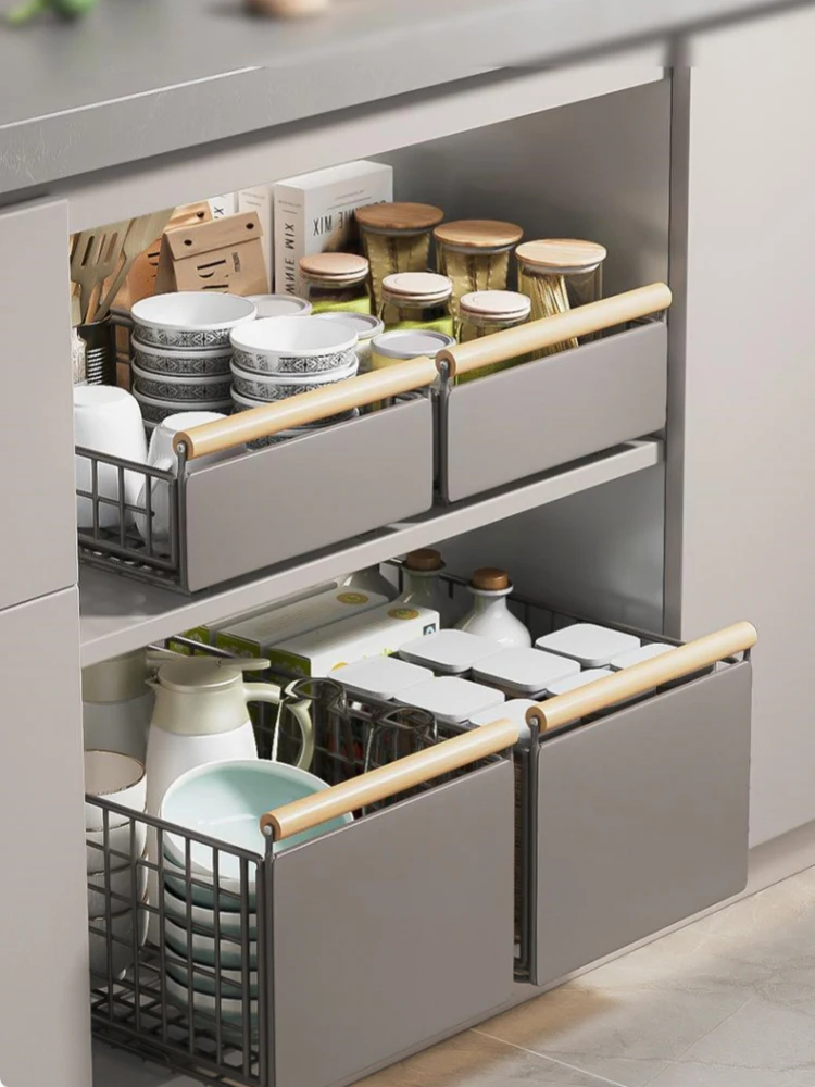 Kitchen Foldable Sink Pull-out Rack Cabinet Push-pull Retractable Basket Organizer Adjustable Slide Drawer Dish Storage Rack