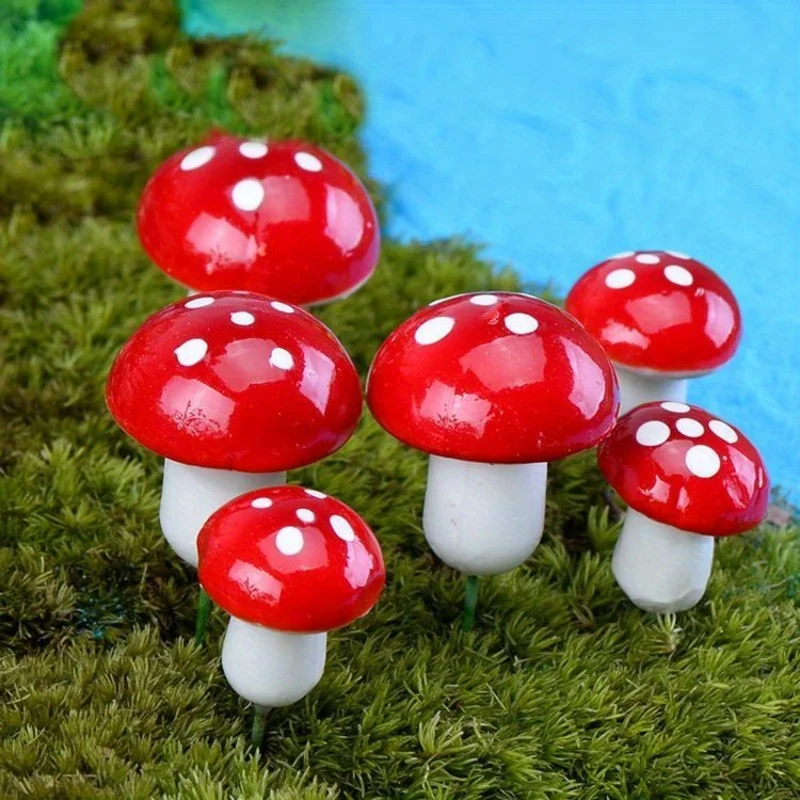 50 Uds. Mini decoraciones de setas rojas-accesorios de jardín de hadas rústicos de plástico duraderos de colores vibrantes, decoración interior/exterior