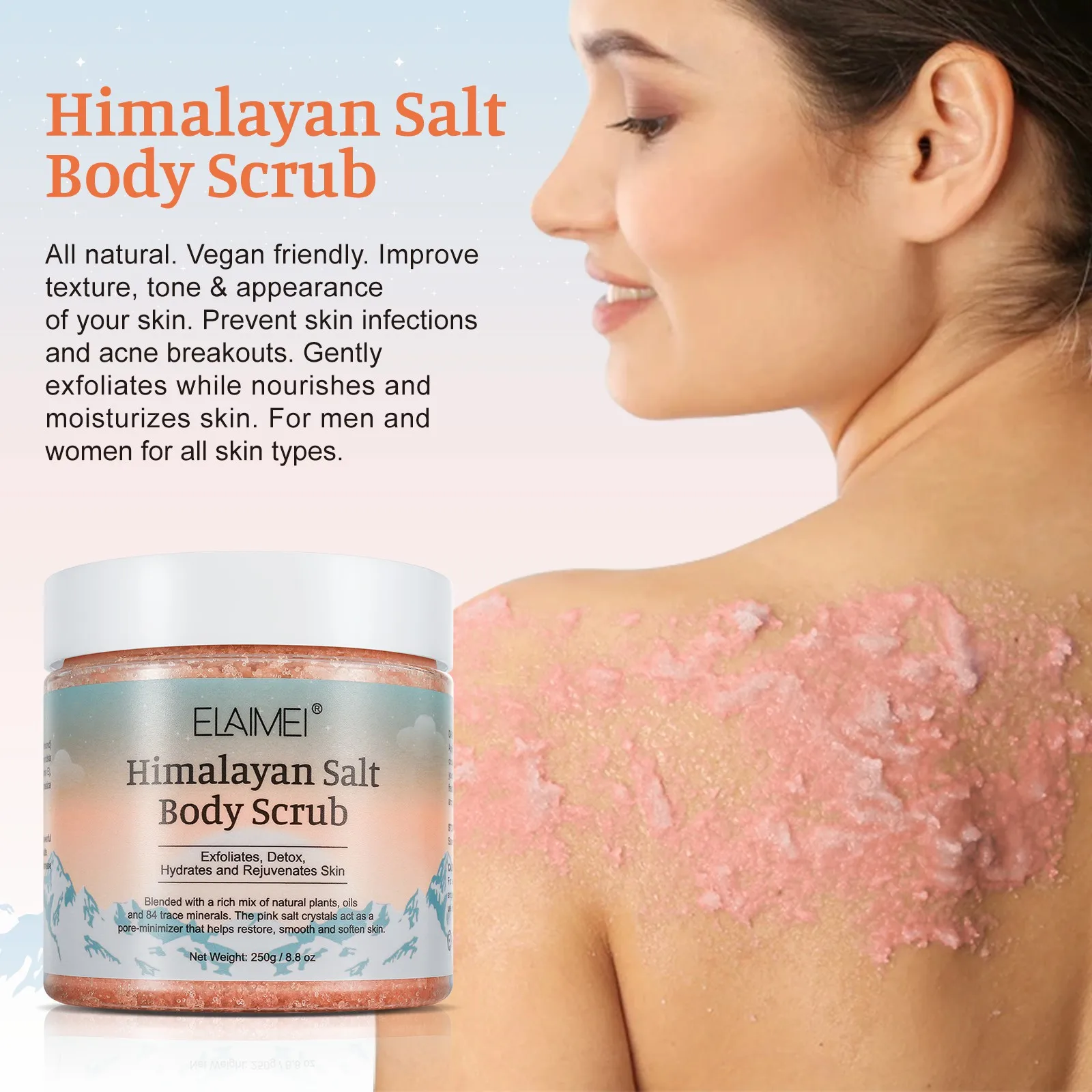 Sal do Mar-Esfoliação Corporal Limpadora, Remove a Pele Morta, Ilumina o Tom da Pele, Reduz a Acne, 250g