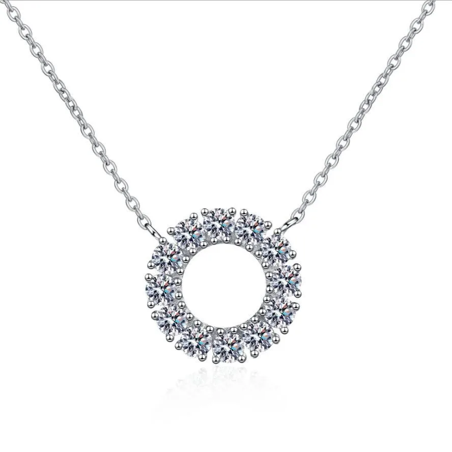 wz0082  Lefei Fashion Diamondset Luxury Simple Classic Moissanite Round Circle Necklace Women s925 Sterling Silver Party Jewelry