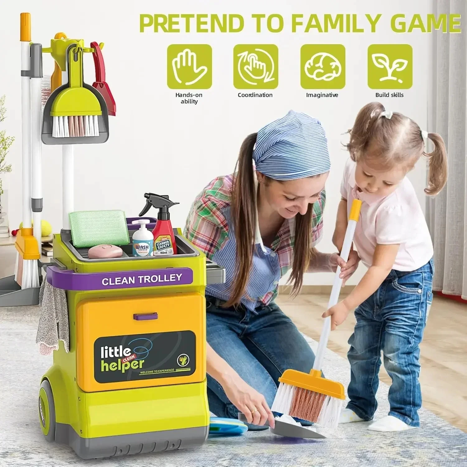 

Simulation Cleaning Carts Vacuum Cleaner Montessori Toys for Children Pretend Play Home Cleaning Housekeeping Role Play Games