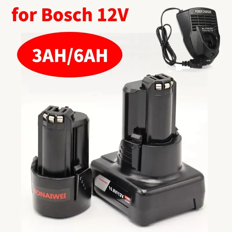 10.8V 12V 3Ah 6AH Rechargeable Lithiu-Ion Battery  for BOSCH BAT411 BAT412 BAT412A BAT413A 2607336014 2607336864 PS20-2 PS40