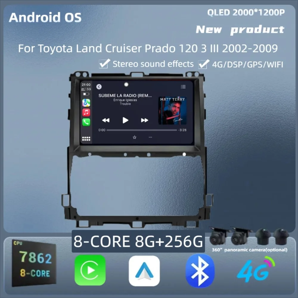 

For Toyota Land Cruiser Prado 120 3 III 2002-2009 Car Radio Android 14