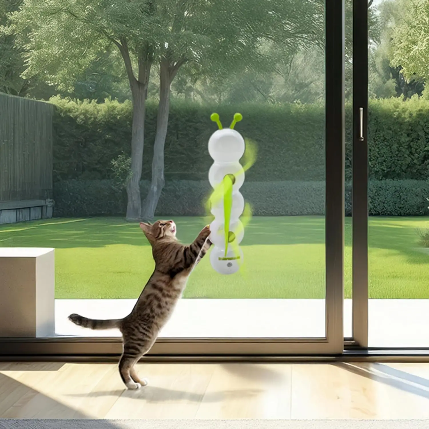 

Interactive Cat Feather Toy, Cat automatic sensing caterpillar toy pet suction cup stick insect chasing fun USB Rechargeable