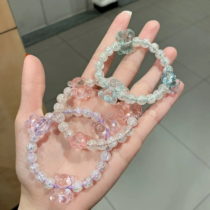 

2Korean Version New Cute Bear Hair Tie Bracelet Dual-use Small Elastic Hair Rope Hair Accessory Hair Band for Women Ponytail Bun