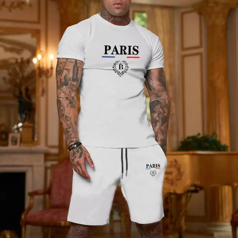 Man‘s Model Promotional Summer Men's Fashion Short-Sleeved T-Shirt + Shorts Set - Two-Piece Set - Sporty and Casual Clothing - view 2