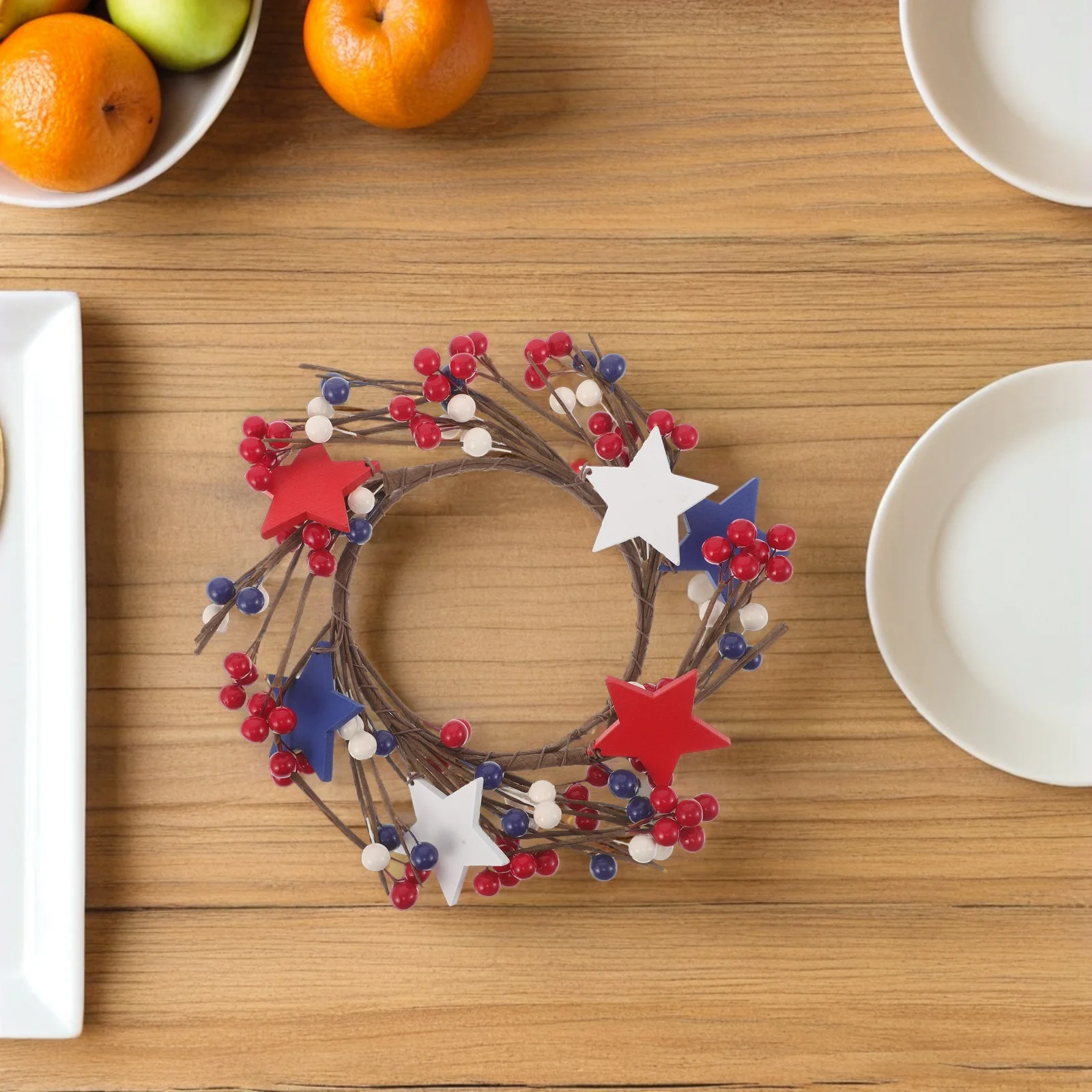 

4Th Of July Patriotic Ring Red White Blue Mixed Berries Table Centerpiece Wreath For Independence Day Decor