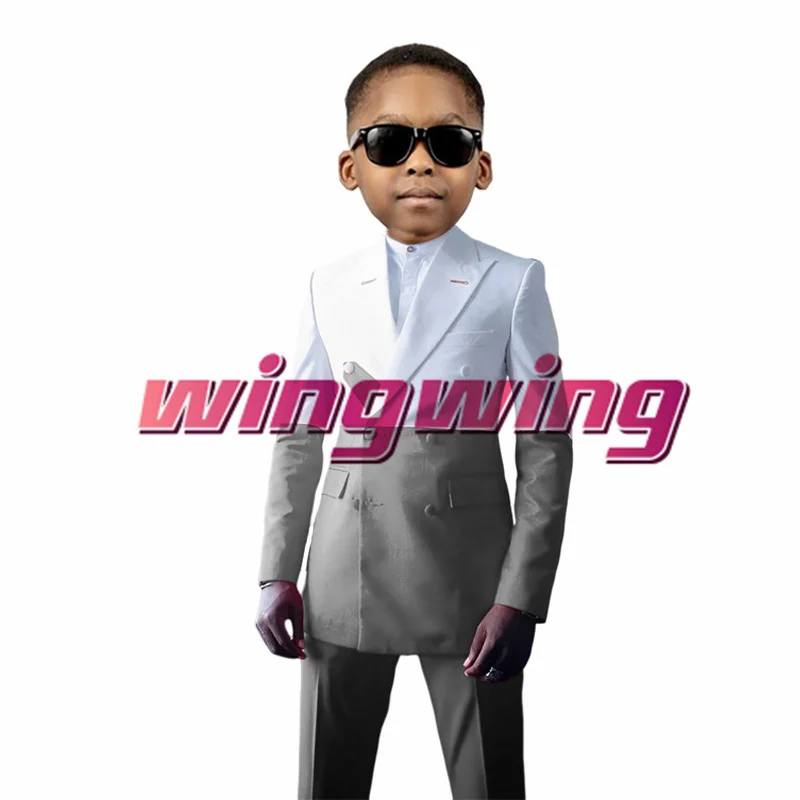 Children Suit Wedding 2-Pack Boys Jacket Double Breasted Colorblock Clothes Pants Fashion Party Blazer