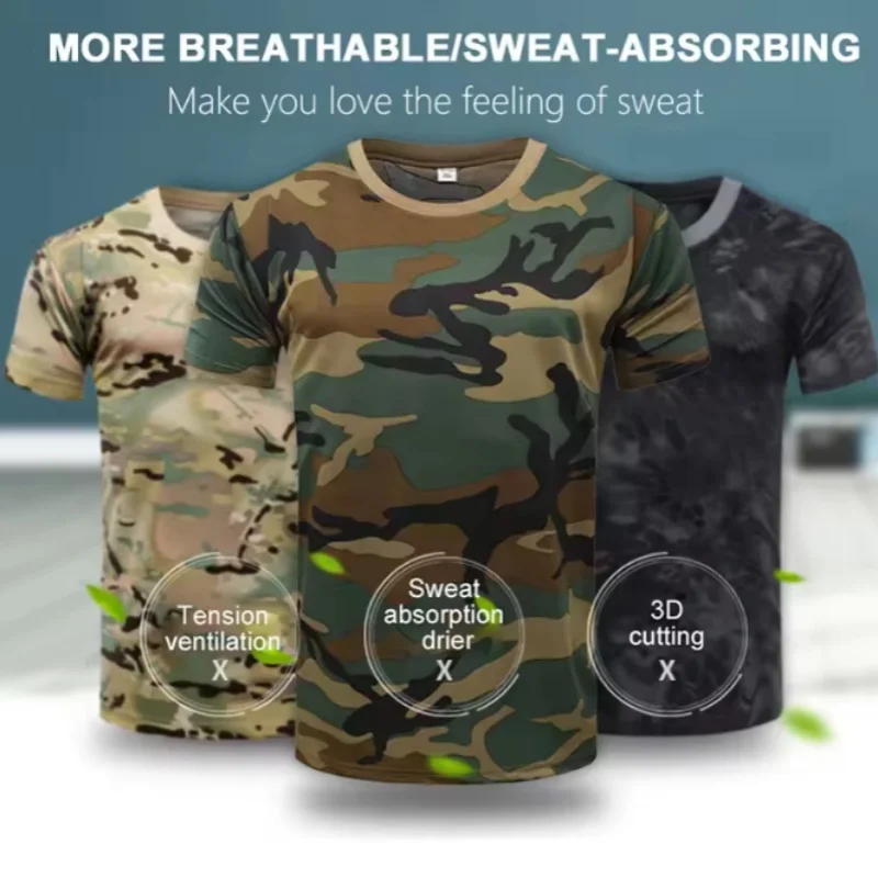 2026 Mens Casual Tactical T Shirts Short Sleeve Camouflage T-Shirt Quick Dry Outdoor Gym Top Tees Cargo T Shirt Male Clothing ﻿