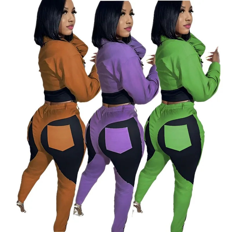 XTOCEAN 2025 Nieuwe Mode Vrouwen Casual Sport Stiksels Contrast Kleur Lange Mouw Broek Twee 2-delige Set Dagelijkse outfits
