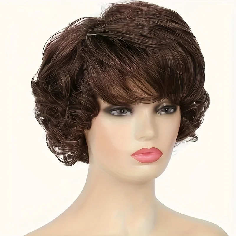 

1 парик из синтетического волокна, подходит для женщин - волнистая форма, подходит для повседневного ношения.