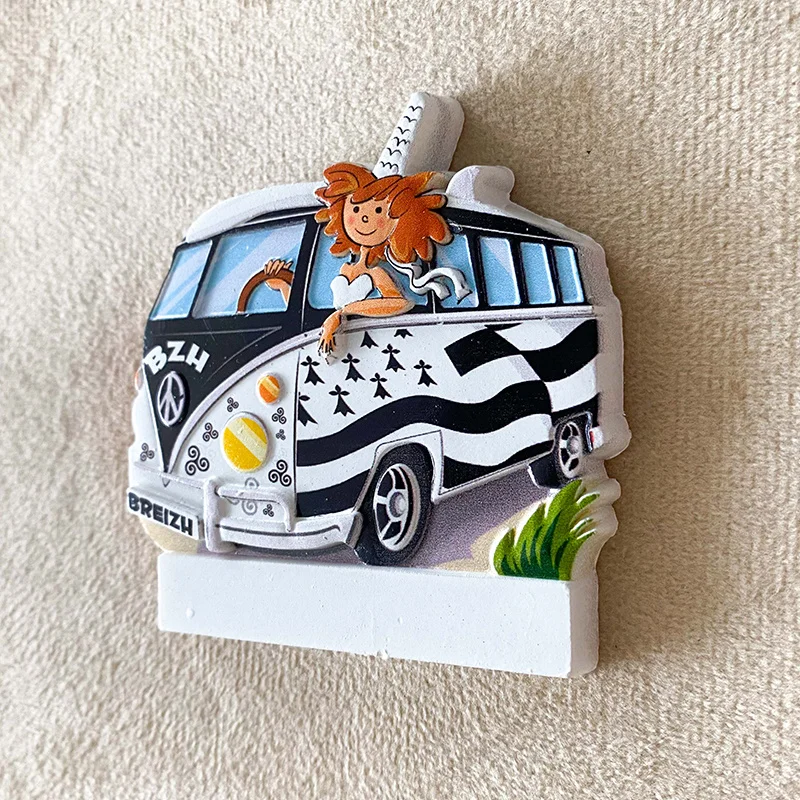 الفرنسية بريتاني حافلة فتاة صغيرة مغناطيس الثلاجة السفر تذكارية ديكور المنزل هدية تزيين رائعة #2